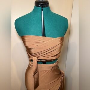 Golden sand color Multi-tie top & asymmetrical skirt matching set